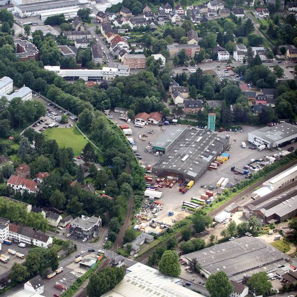 Das Foto zeigt das Gladbacher Gleisdreieck von oben