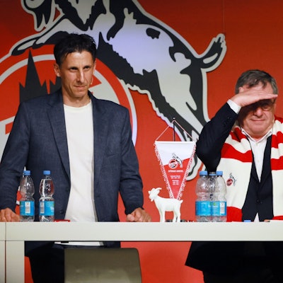 FC-Geschäftsführer Christian Keller und Präsident Werner Wolf beim Mitgliederstammtisch im Juni 2024