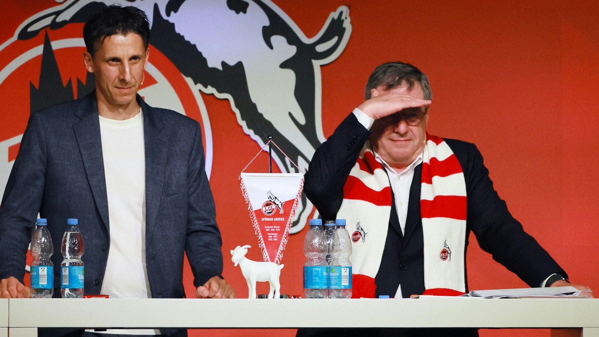 FC-Geschäftsführer Christian Keller und Präsident Werner Wolf beim Mitgliederstammtisch im Juni 2024