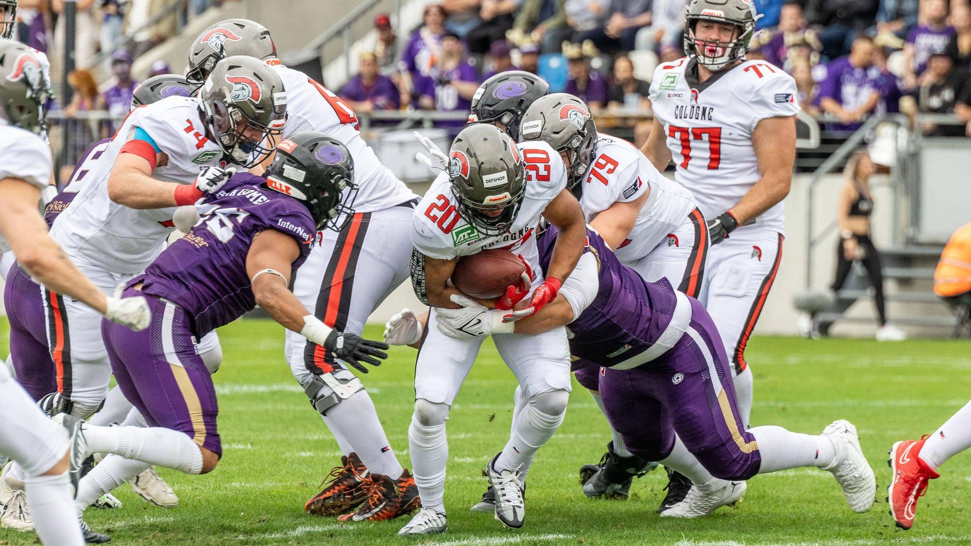 European League of Football, Frankfurt Galaxy - Cologne Centurions, Frankfurt, 1.7.2023 Gerald Ameln Cologne Centurions 20, Frankfurt Galaxy - Cologne Centurions am 1.7.2023 in der PSD Bank Arena, Frankfurt *** European League of Football, Frankfurt Galaxy Cologne Centurions, Frankfurt, 1 7 2023 Gerald Ameln Cologne Centurions 20 , Frankfurt Galaxy Cologne Centurions on 1 7 2023 at PSD Bank Arena, Frankfurt. Copyright: xBEAUTIFULxSPORTS/MarcxJungex