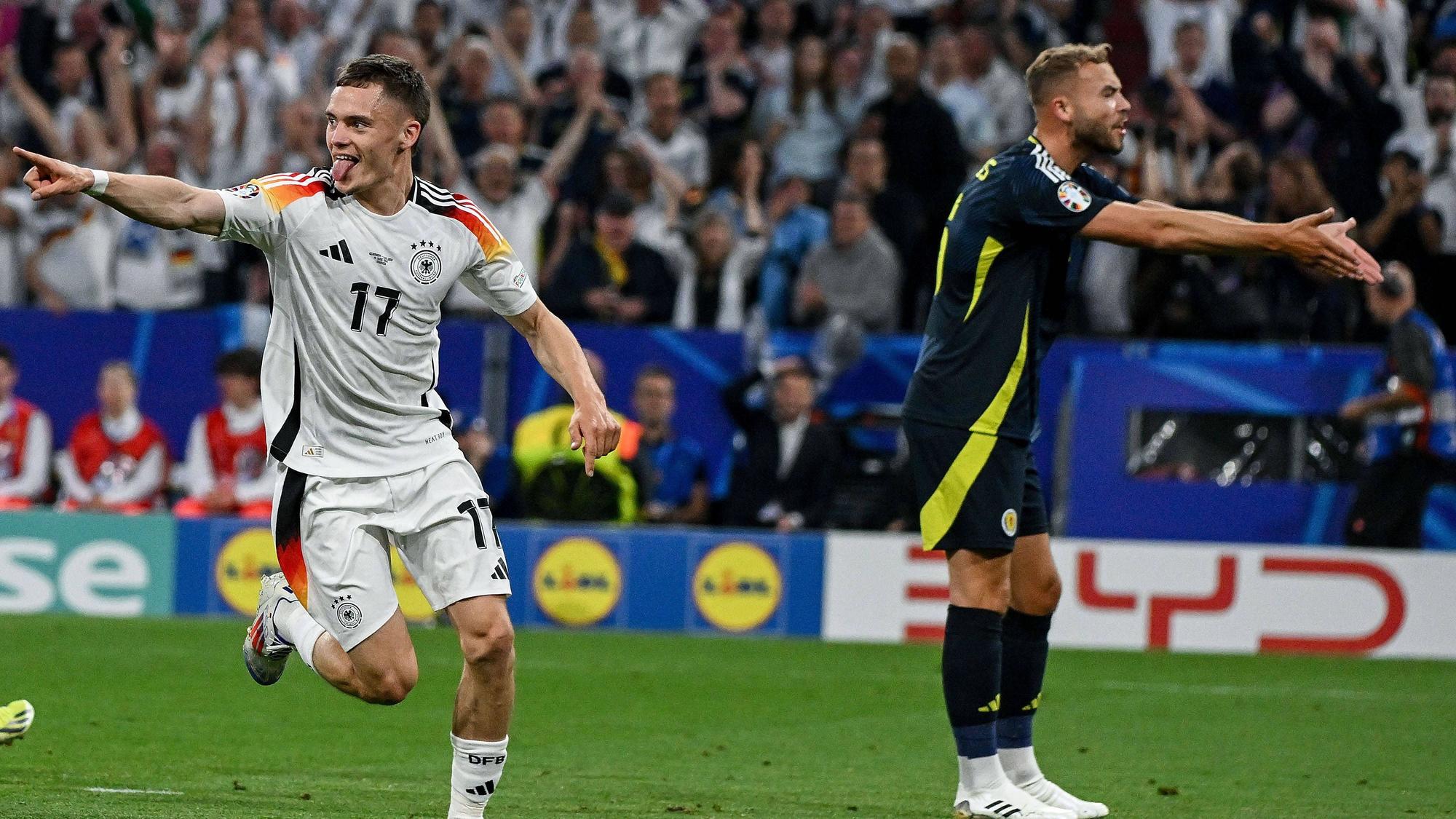 Eröffnete den Jubelsturm in München: Florian Wirtz nach seinem EM-Treffer zum 1:0 gegen Schottland.