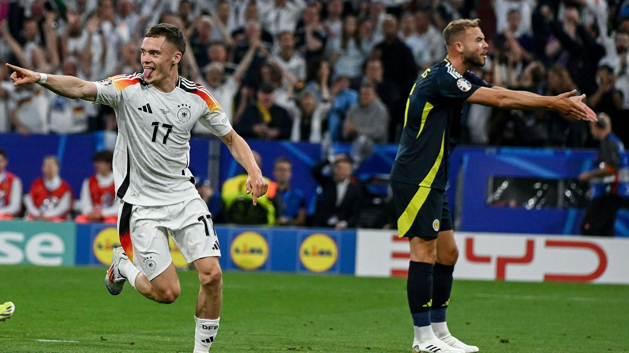 Eröffnete den Jubelsturm in München: Florian Wirtz nach seinem EM-Treffer zum 1:0 gegen Schottland.