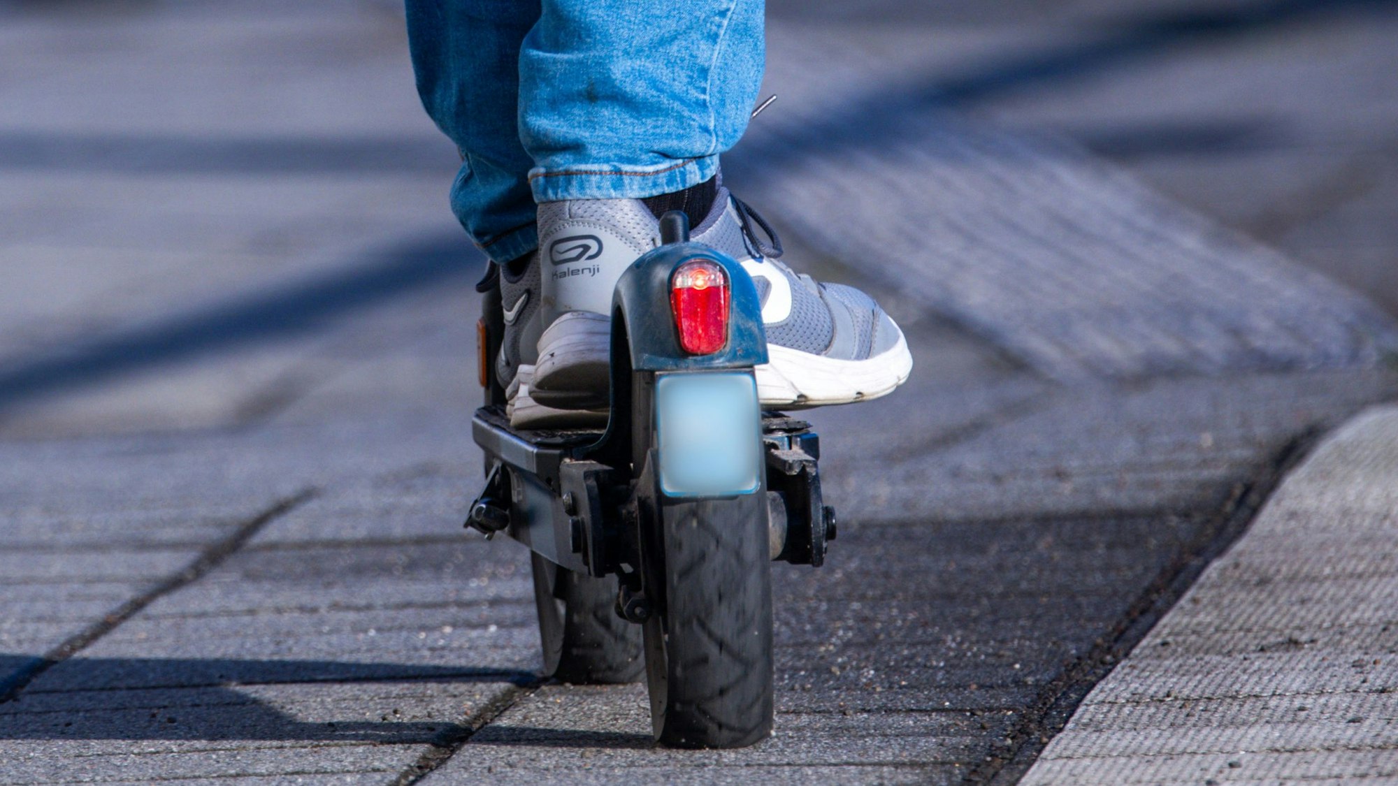 Das Bild zeigt einen E-Scooter-Fahrer von der Rückseite.