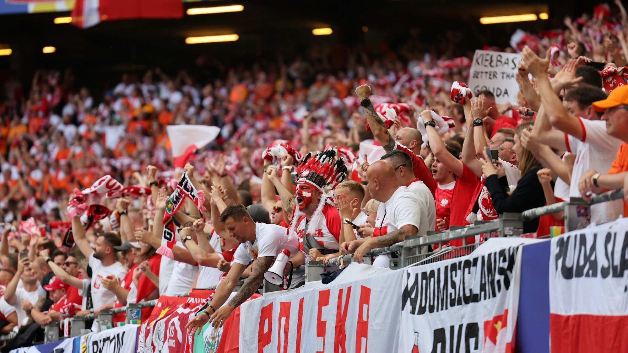 Polens Fans feiern auf der Tribüne.