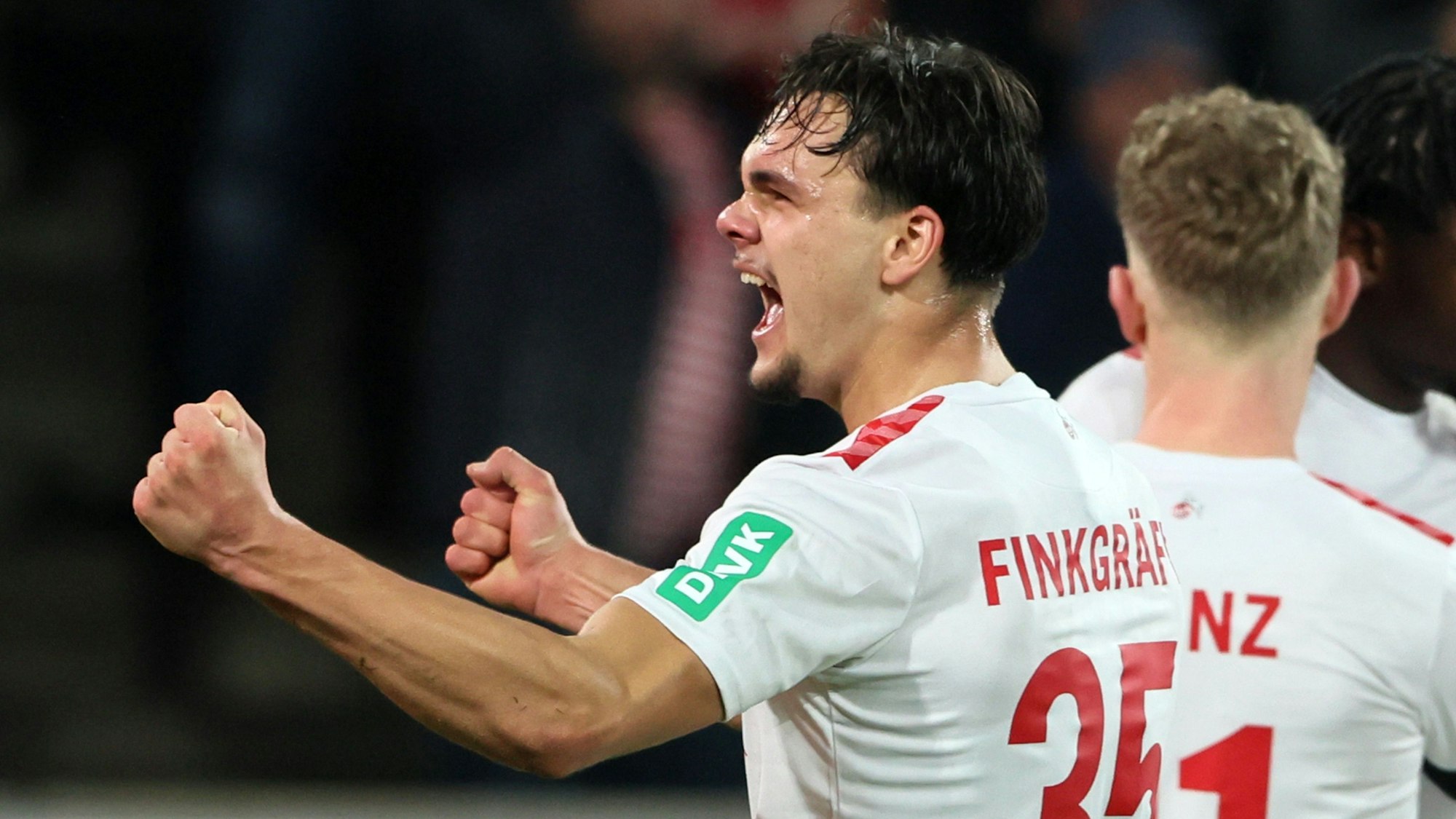 Max Finkgräfe (1. FC Köln) jubelt über das Tor zum 2:0.