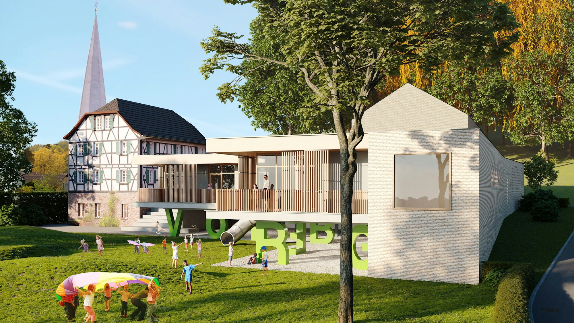So soll die Kita Volberg einmal aussehen. In der Animation ist alles perfekt.