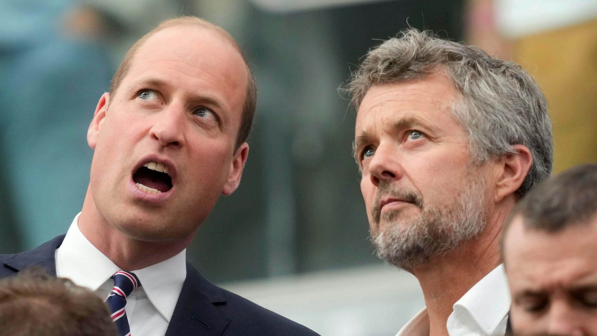 Prinz William und König Frederik während des Vorrundenspiels England gegen Dänemark.