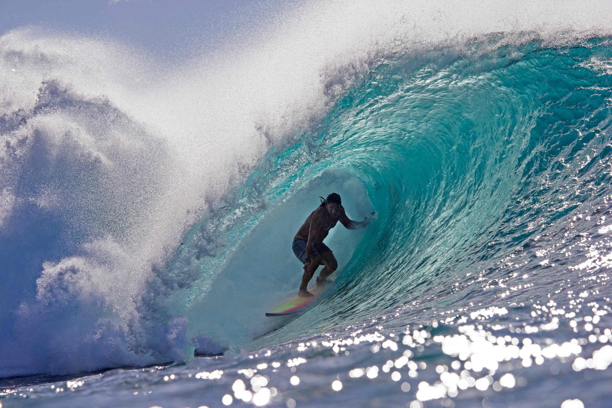 (FILES) Hawaii's Tamayo Perry surfs while practicing for Da Hui Backdoor shootout at the Pipeline Masters on Oahu's North Shore, Hawaii on January 2, 2019. A Hawaiian surfer who also acted on TV and in movies including Johnny Depp's "Pirates of the Caribbean" has died in a shark attack, authorities said.
Tamayo Perry, 49, died on Sunday at Malaekahana Beach on Oahu, moments after the encounter.
Perry played a buccaneer in the fourth installment of the popular swashbuckling franchise, "Pirates of the Caribbean: On Stranger Tides." (Photo by brian bielmann / AFP) / RESTRICTED TO EDITORIAL USE