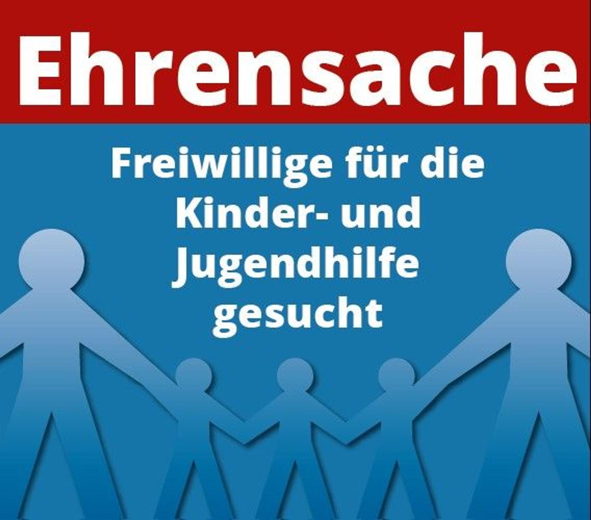 Das rot-Blaue Logo der wir „helfen-Serie“ rund um ehrenamtliches Engagement in Köln zeigt Strichmännchen, die sich an der Hand halten