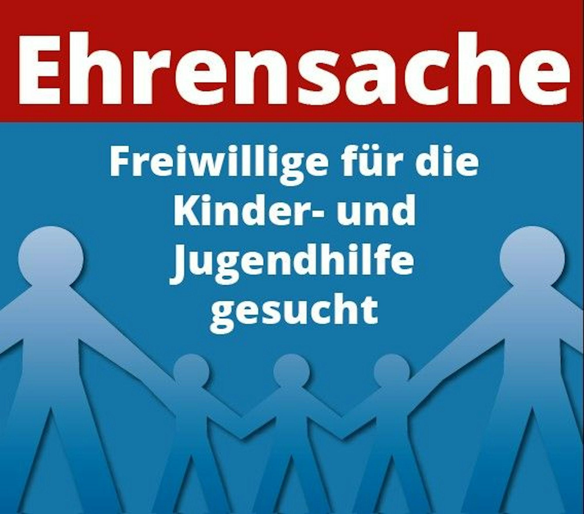 Das blau-rote Logo der neuen „wir helfen“-Ehrenamtsserie zeigt zwei große Strichmännchen, die drei kleine in den Händen halten.
