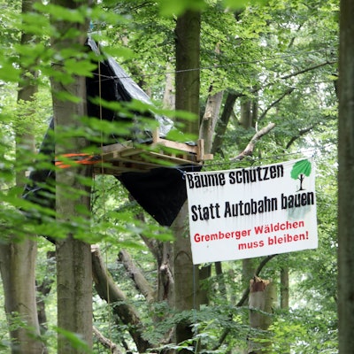 Aktivisten protestierten im Juni im Gremberger Wäldchen gegen den geplanten Ausbau der Autobahn 4.