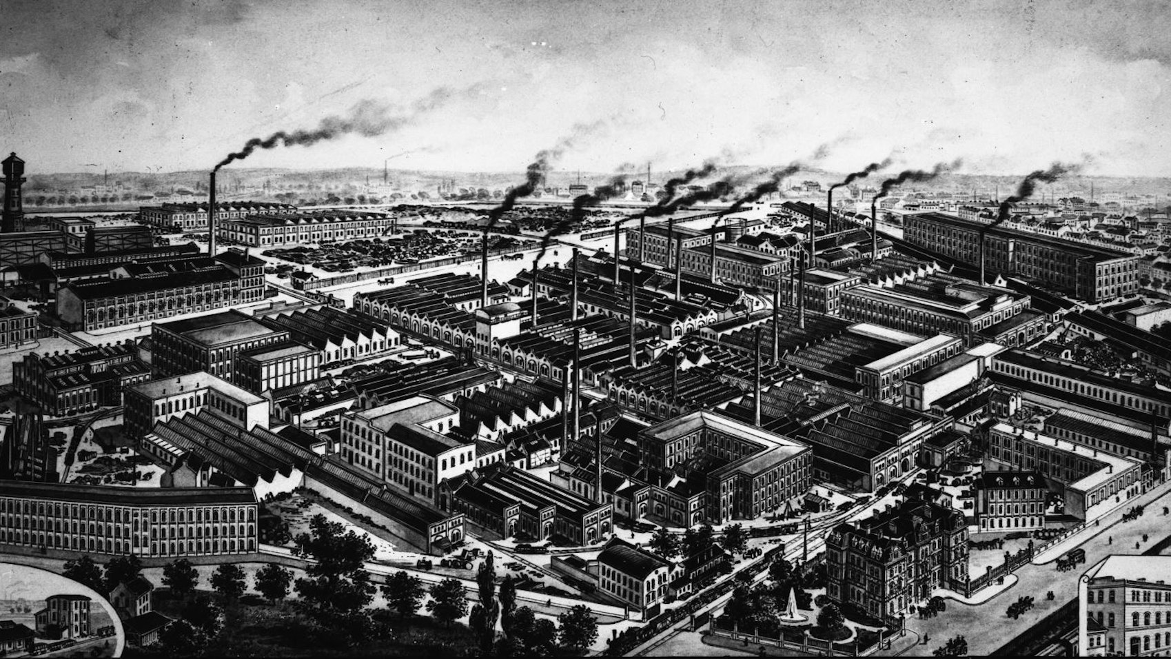 Zeichnung der Werksansicht des Carlswerk aus dem Jahr 1905