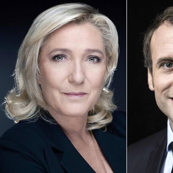 Auf der Bildkombination sind der französische Präsident Emmanuel Macron (r) und die Parteivorsitzende der Rassemblement National (RN) Marine Le Pen zu sehen. (Archivbild)