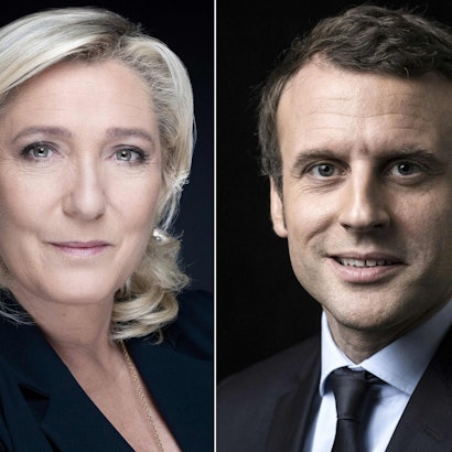 Auf der Bildkombination sind der französische Präsident Emmanuel Macron (r) und die Parteivorsitzende der Rassemblement National (RN) Marine Le Pen zu sehen. (Archivbild)