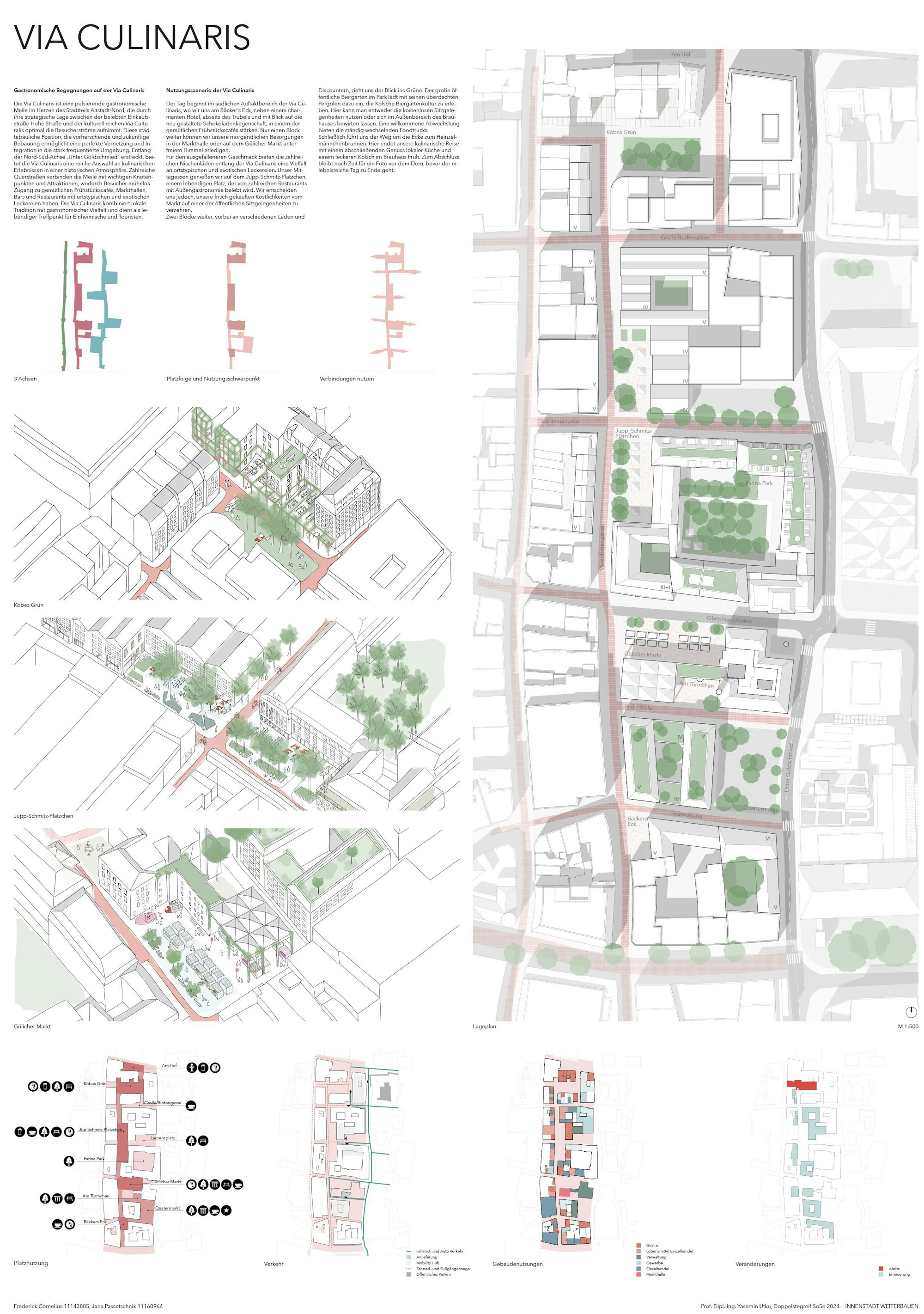 Der von der Technischen Hochschule Köln (TH Köln) zur Verfügung gestellte Entwurf zweier Studenten zeigt die Planung für eine Via Culinarius in der Kölner Innenstadt.