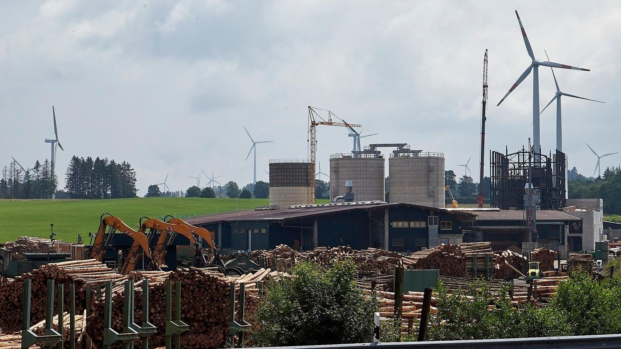 Großsilos und Werkhallen entstehen neben den Hallen, in denen das Sägewerk untergebracht ist.