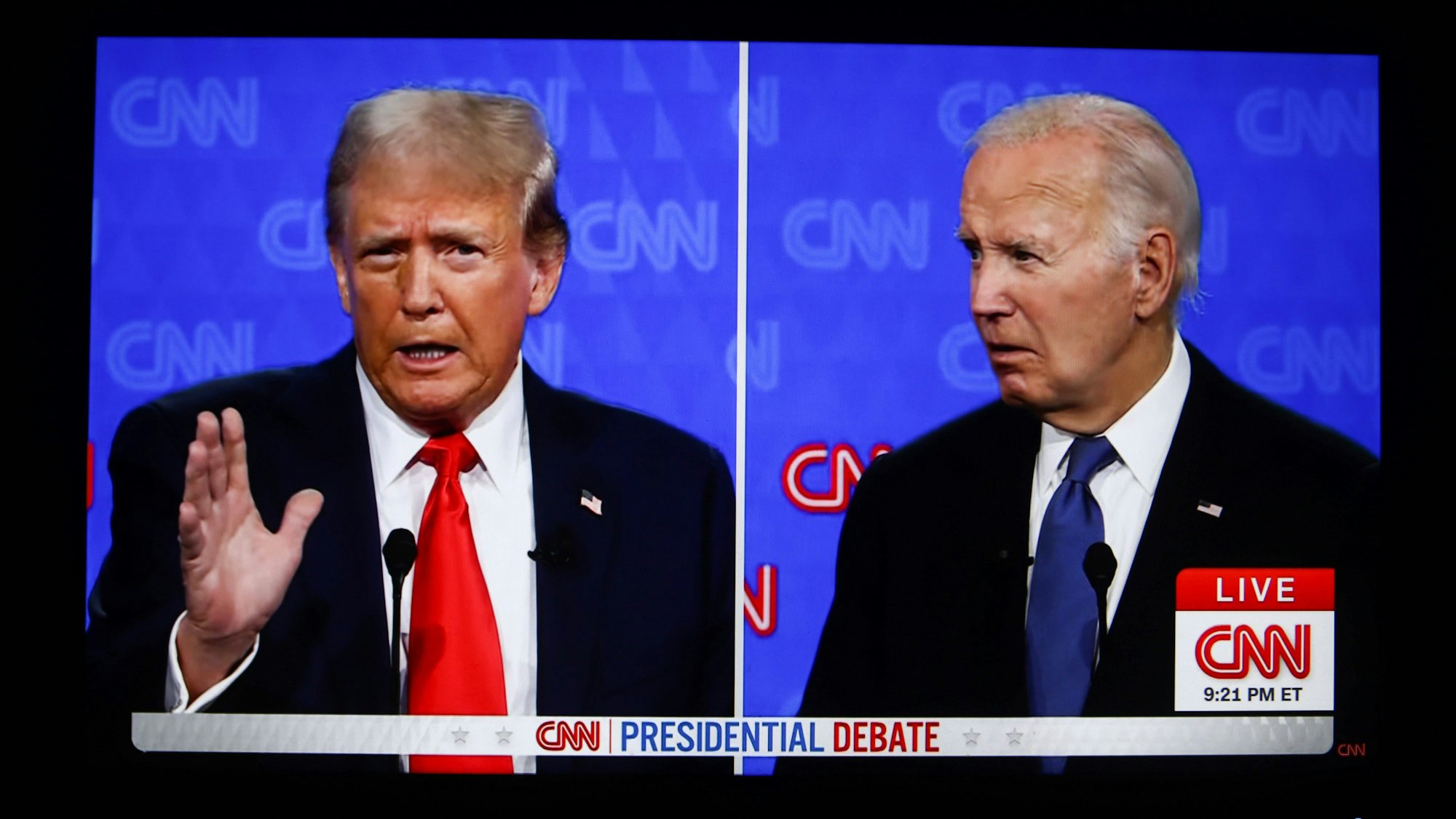 Ex-US-Präsident Donald Trump im TV-Duell mit dem amtierenden US-Präsidenten Joe Biden. Eine kleine Bemerkung Trumps über Wladimir Putins „Traum“ sorgt nun für Wirbel.