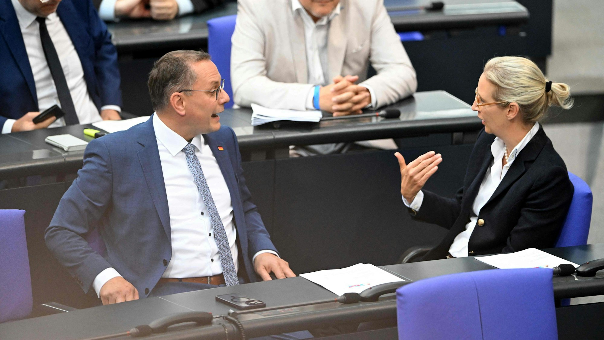 Die AfD-Chefs Tino Chrupalla und Alice Weidel im Bundestag.