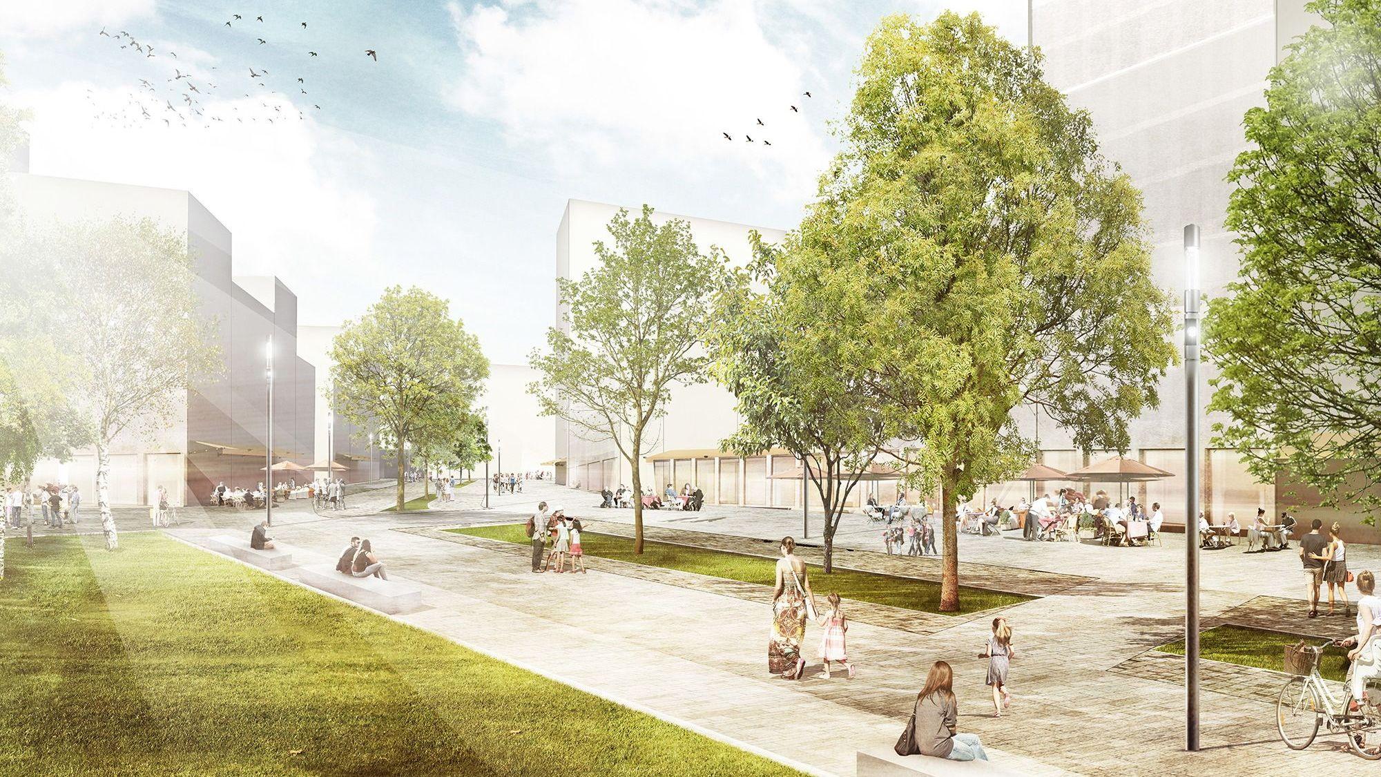 Visualisierung eines Parks in der Parkstadt Süd.