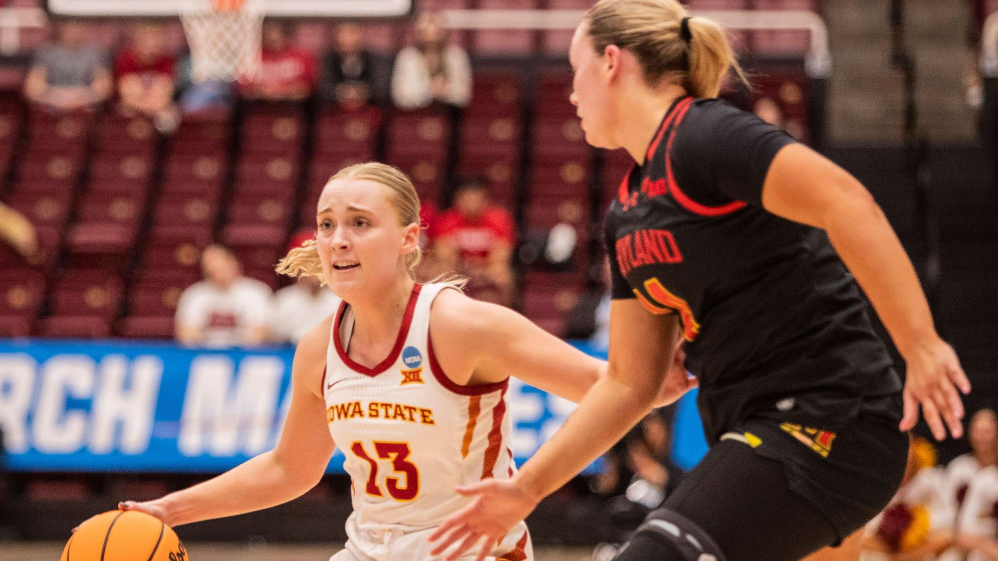Mar 22, 2024 Palo Alto, CA, U.S.A. Iowa State guard Hannah Belanger 13goes to the basket during the NCAA, College League, USA Women s Basketball First Round Game 1 between the Iowa State Cyclones and the Maryland Terrapins. Iowa State beat Maryland 93-86 at Maple Pavilion Palo Alto,.CA. / CSM Palo Alto USA - ZUMAc04_ 20240322_zma_c04_311 Copyright: xThurmanxJamesx
