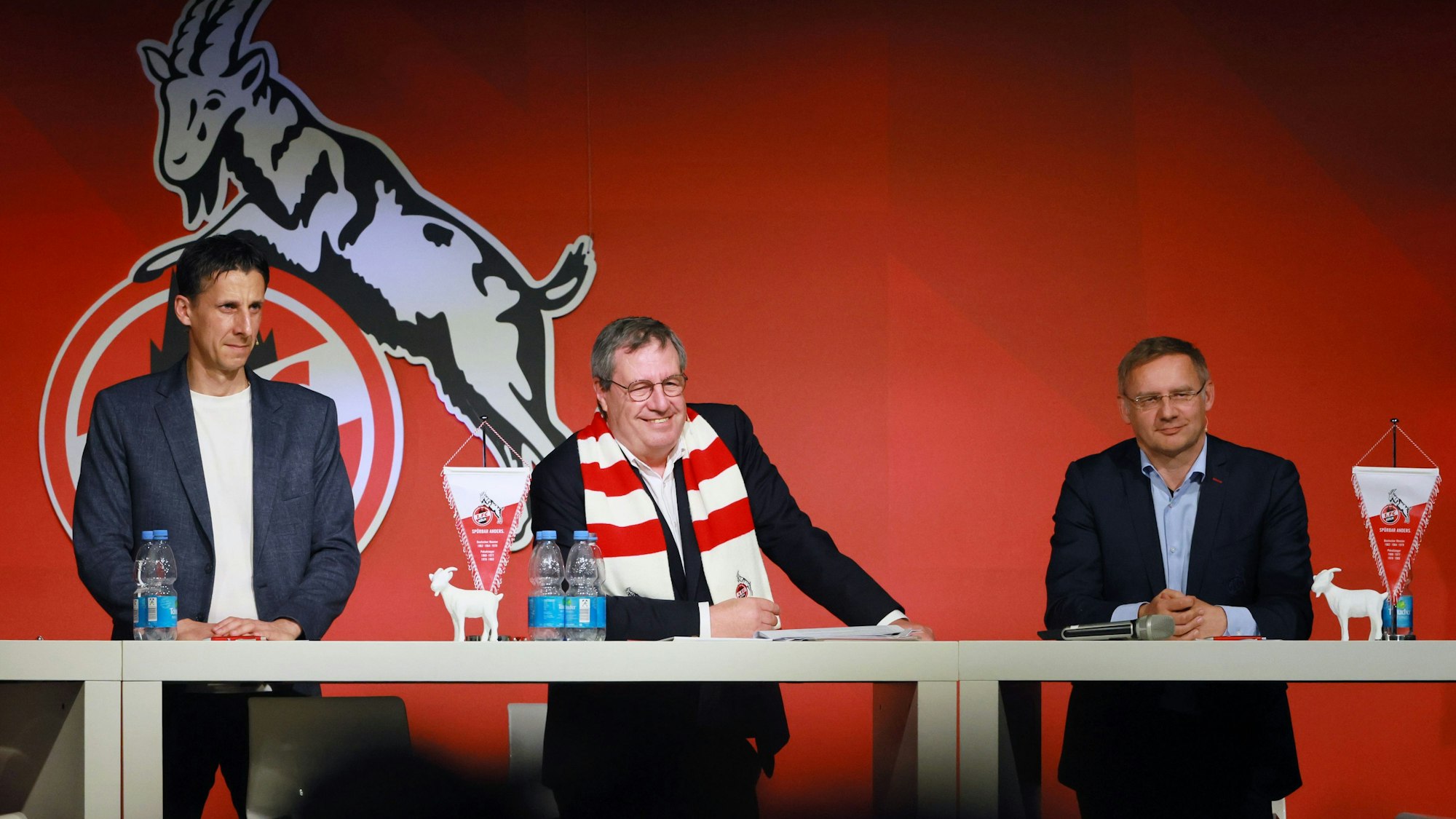 1. FC Köln, MMC-Studios, Mitgliederstammtisch, 12.06.2024, von links: Christian Keller, Werner Wolf, Eckhard Sauren, Bild: Herbert Bucco