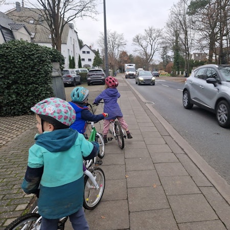 Um die Stadt Köln aufzufordern, den Rather Mauspfad für Kinder sicherer zu machen, sammeln Timo und Barbora Nikolaus Unterschriften.