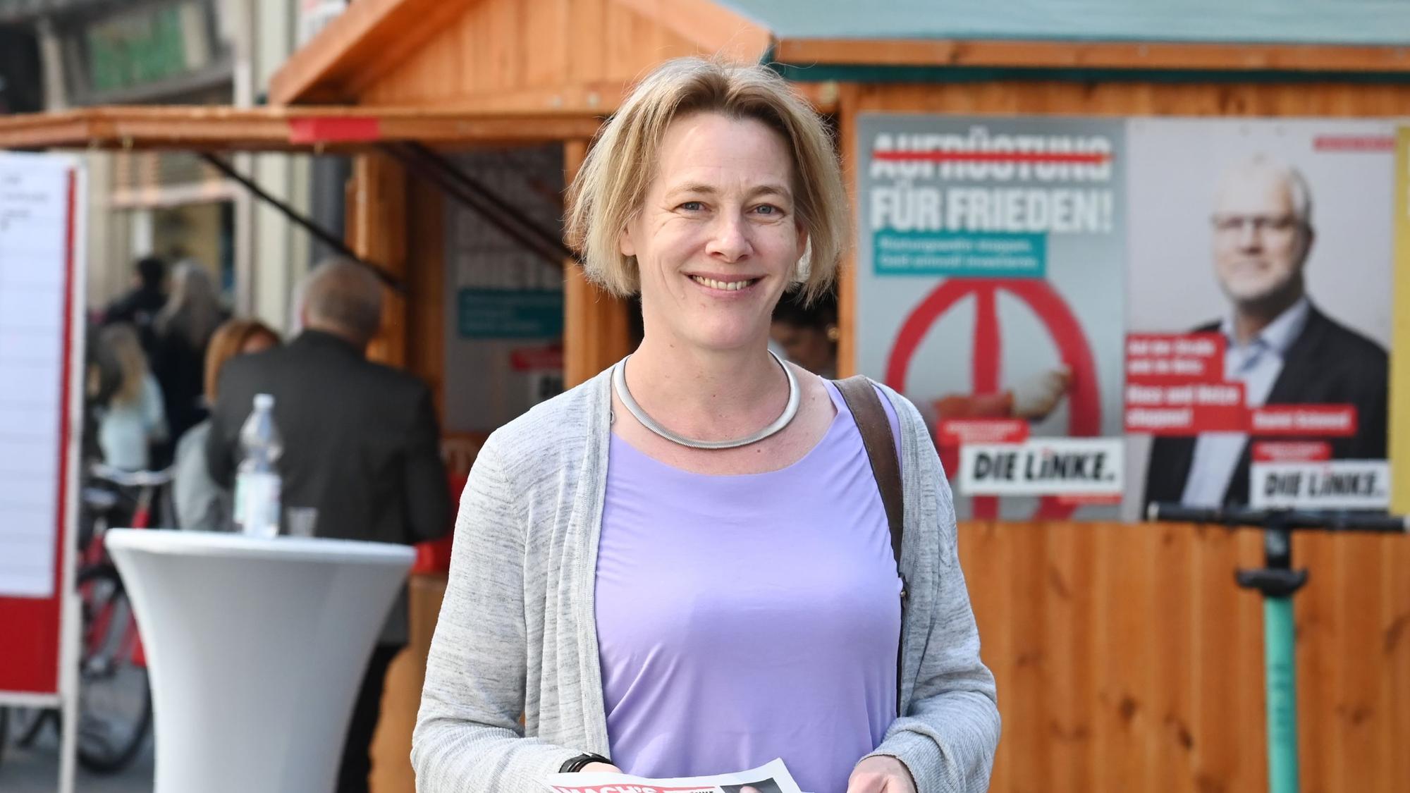 Carolin Butterwegge im Jahr 2022 als Landtagskandidatin für die Linken