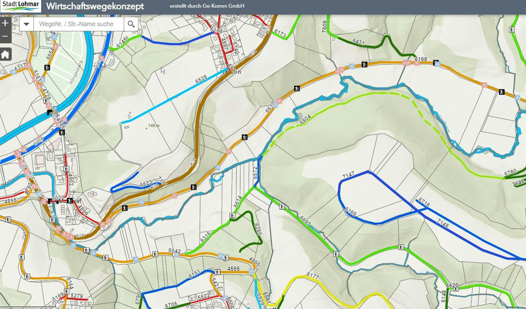 Der Kartenausschnitt zeigt die Wirtschaftswege im Lohmarer Naafbachtal.