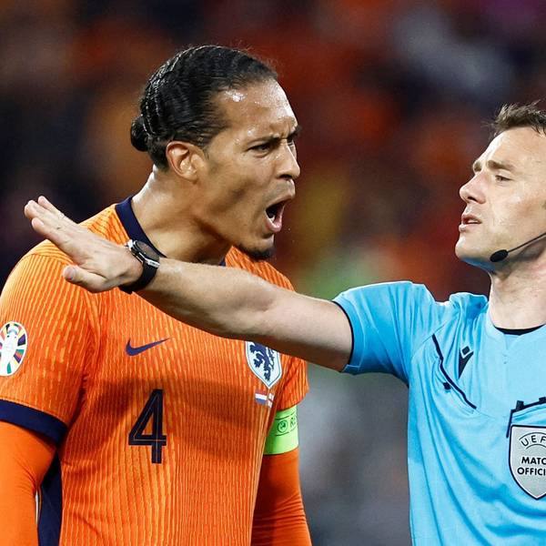Virgil Van Dijk (l.) mit Schiedsrichter Felix Zwayer
