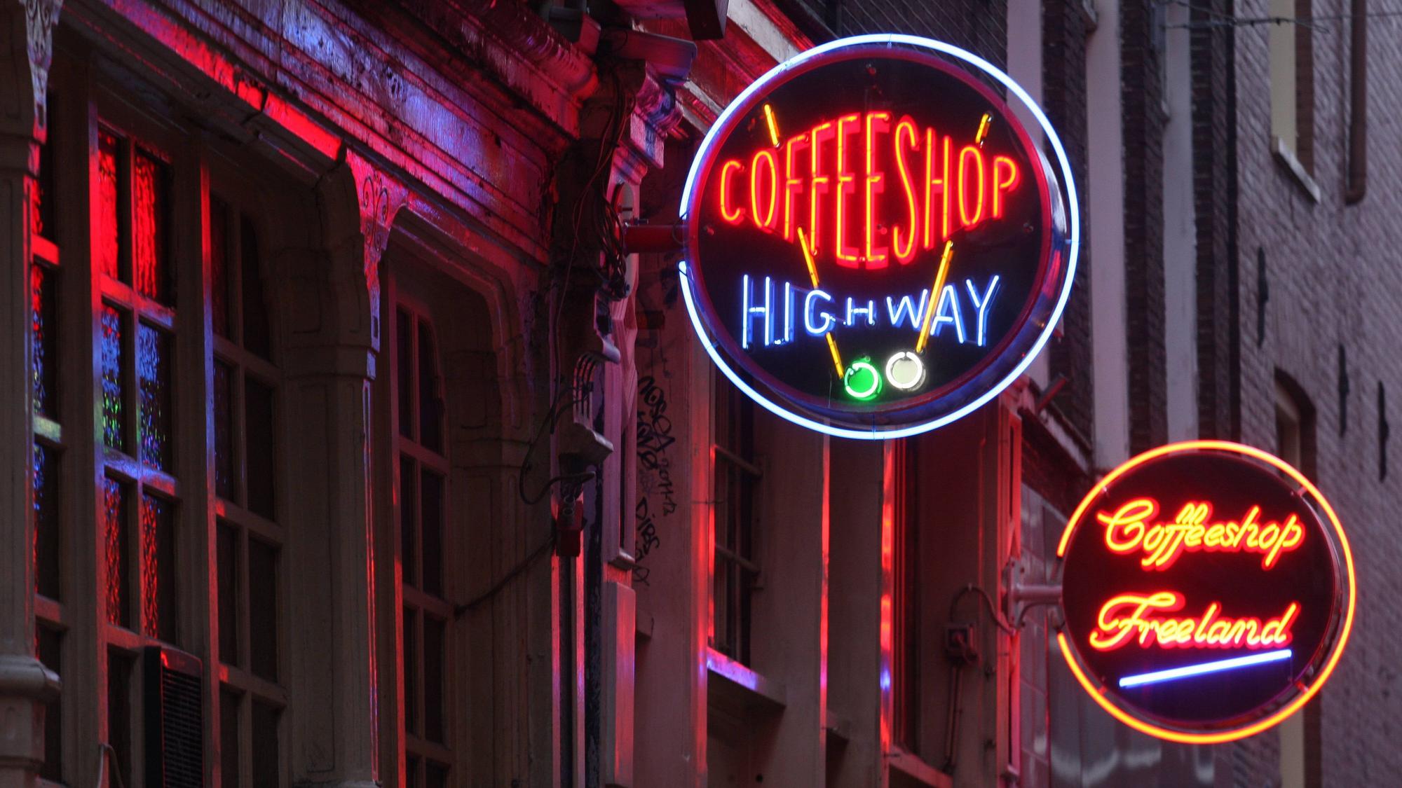 Facades of the Coffeeshops on the street at Red Light District in Amsterdam,netherlands,
of The Coffee Shops ON The Street AT Red Light District in Amsterdam Netherlands
