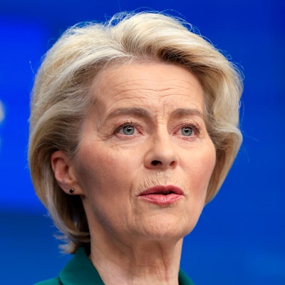 Ursula von der Leyen, Präsidentin der Europäischen Kommission, spricht im März bei einer Medienkonferenz zum Abschluss eines EU-Gipfels.