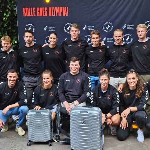 Der Verbund Kölner Athleten, oben (v.r.): Tom Grambusch (Hockey), Christopher Rühr (Hockey), Johannes Grosse (Hockey), Jean Danneberg (Hockey), Steffi von Berge (Boxen), Matyas Szabo (Fechten), Thies Prinz (Hockey). Unten (v.r.): Alexander Wieczerzak, (Judo), Leonie Fiebig (Bob), Miriam Butkereit (Judo), Lukas Schiwy (Sitzvolleyball), Anna-Maria Wagner (Judo), Timur Oruz (Hockey)
