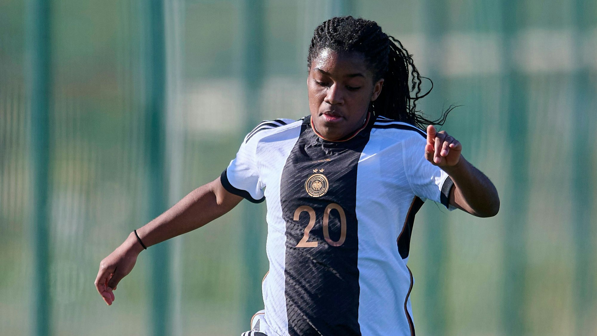 Friendly Match, Germany WU19 and Italy WU19, Benidorm. SPAIN BENIDORM, SPAIN - FEBRUARY 27: Delice Boboy of Germany WU19 Frauen and Bayer Leverkusen W in action during the International Womens Friendly match between Germany WU19 and Italy WU19 at La Nucia Football Center, on February 27, 2024 in La Nucia, Benidorm, Spain. Photo By Francisco Macia/Photo Players Images La Nucia La Nucia Football Centre Alicante Spain Copyright: xFranciscoxMacia/PhotoxPlayersxImagesx
