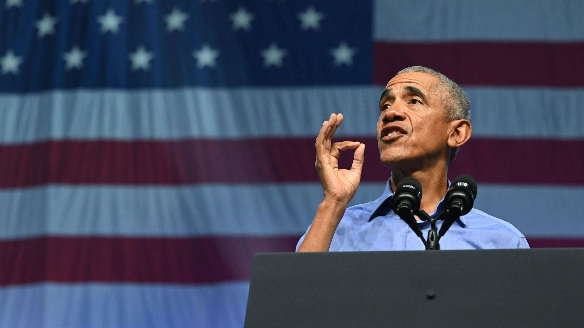 (FILES) Former US President Barack Obama speaks during a rally in support of Democratic US Senate candidate John Fetterman in Philadelphia, Pennsylvania, on November 5, 2022. Obama has told allies that Joe Biden needs to reconsider his reelection bid, the Washington Post reported on July 18, 2024. Obama believes that Biden's path to victory has diminished and that the 81-year-old should "seriously consider the viability of his candidacy," the newspaper said, citing people briefed on his thinking. (Photo by SAUL LOEB / AFP)