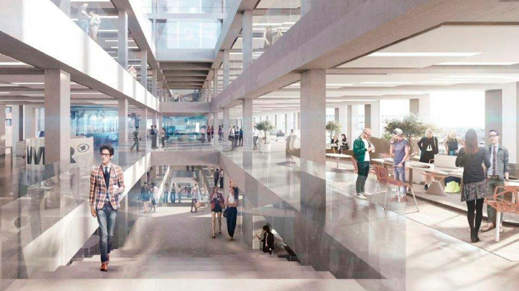 Die Visualisierung zeigt den Blick in das neue WDR-Filmhaus.