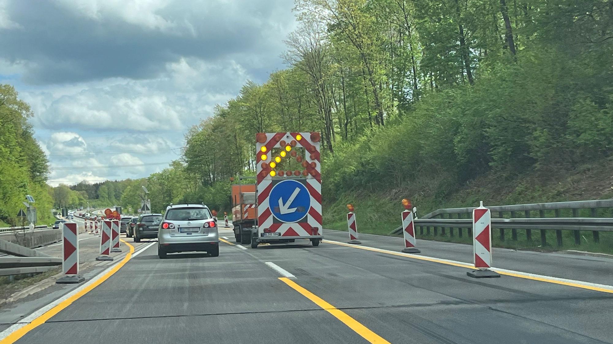 Eine Baustelle auf der A4 bei Gummersbach.