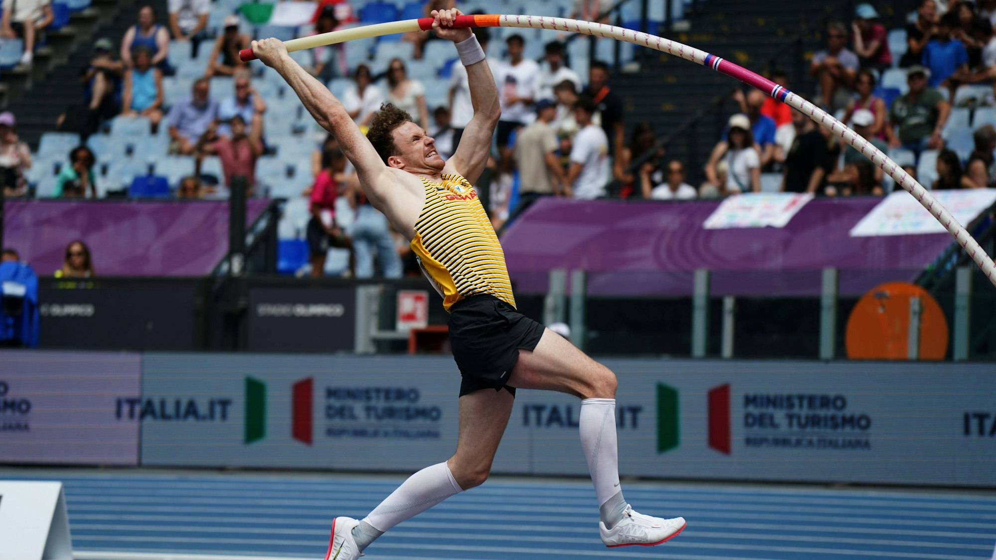 Rom , Leichtathletik, Athletics, Track and Field, EAA, Leichtathletik EM Rom 2024 European Championships Rom , 07.06-12.06.2024, Olympic Stadium Roma, Italy Stabhochsprung Männer Qualifikation , Torben Blech Copyright Gladys Chai von der Laage *** Rome , Athletics, Athletics, Track and Field, EAA, European Athletics Championships Rome 2024 European Championships Rome , 07 06 12 06 2024, Olympic Stadium Roma, Italy Pole Vault Men Qualification , Torben Blech Copyright Gladys Chai von der Laage