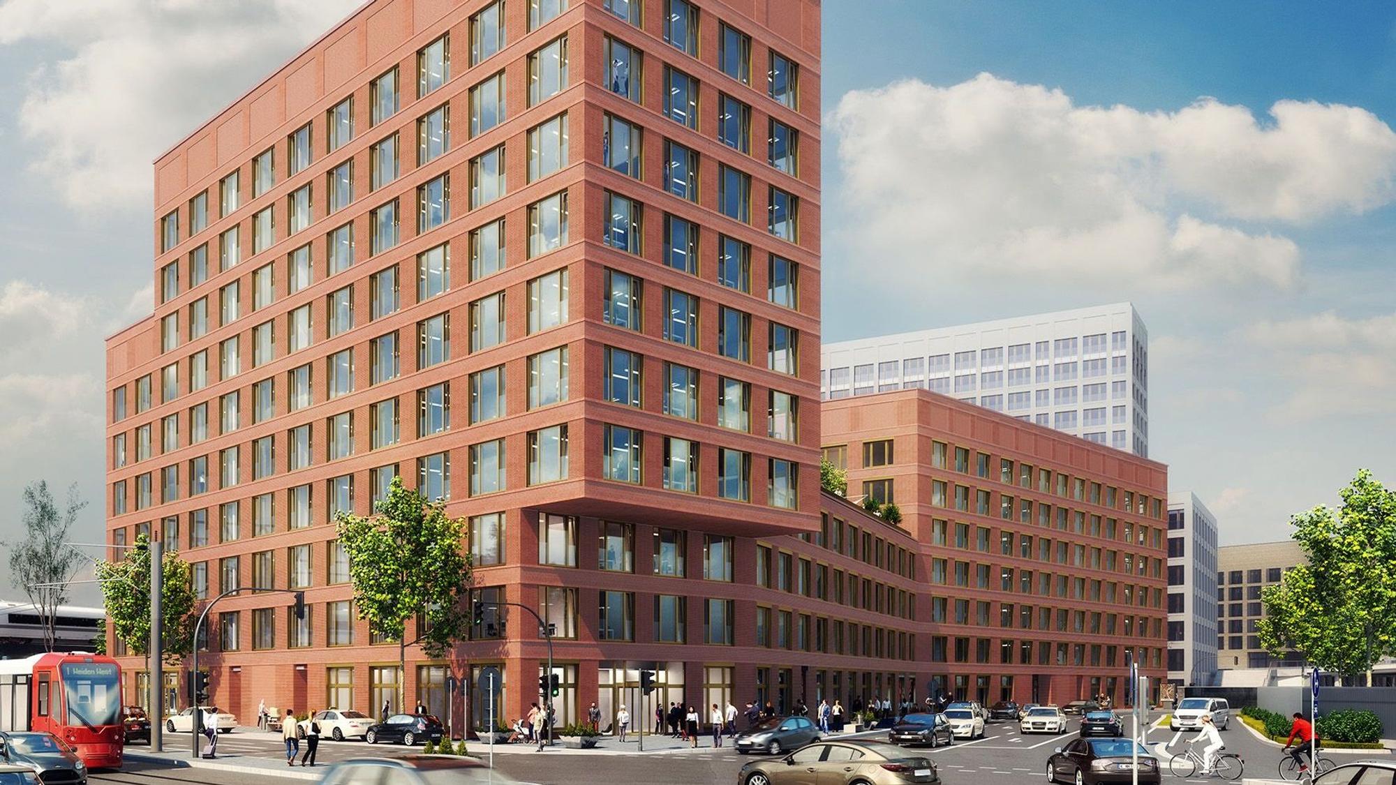 Eine Visualisierung des Bürohauses „Rossio“ in der Messecity Köln, aktuell befindet es sich noch im Bau.