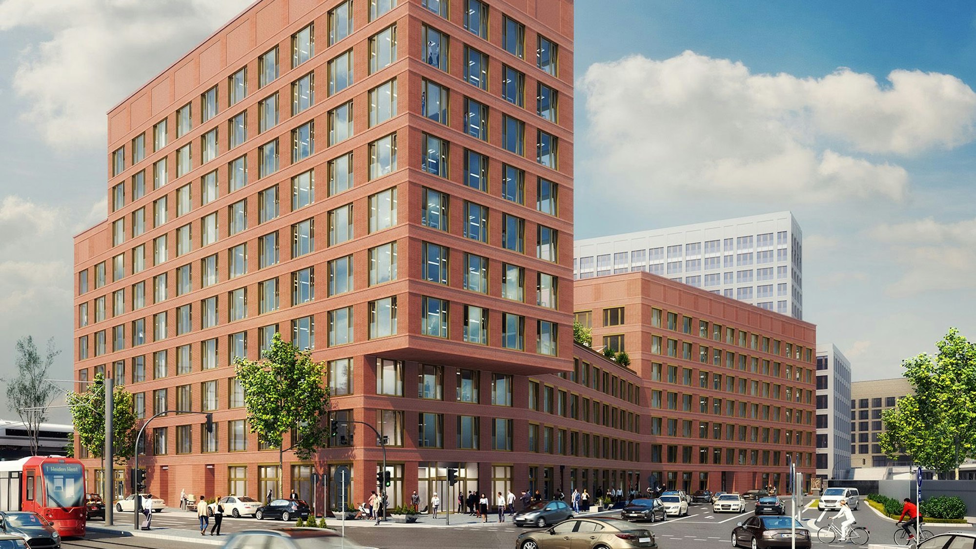 Eine Visualisierung des Bürohauses „Rossio“ in der Messecity Köln, aktuell befindet es sich noch im Bau.