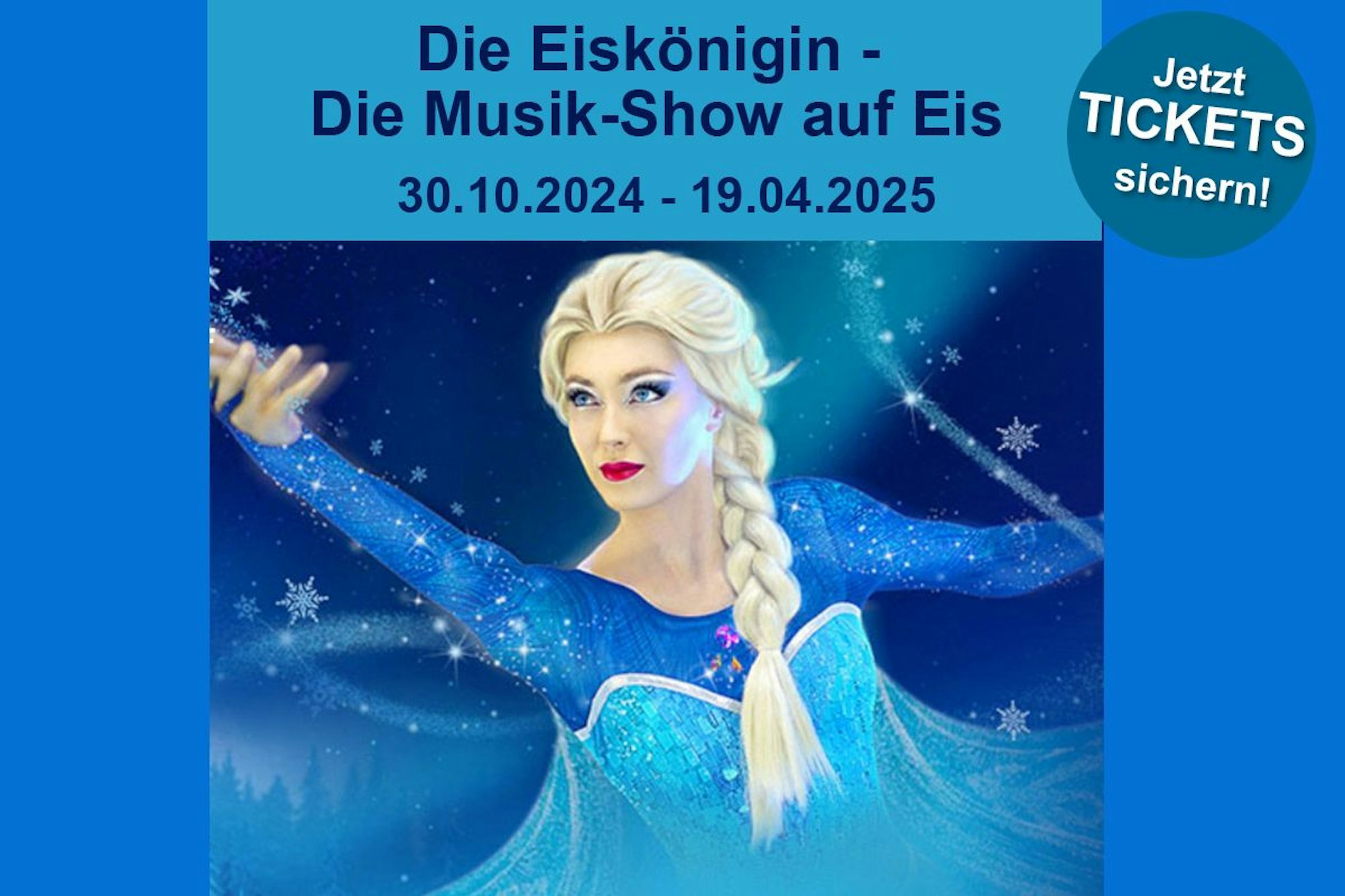 Bild von der Eiskönigin Elsa vor blauem Hintergrund