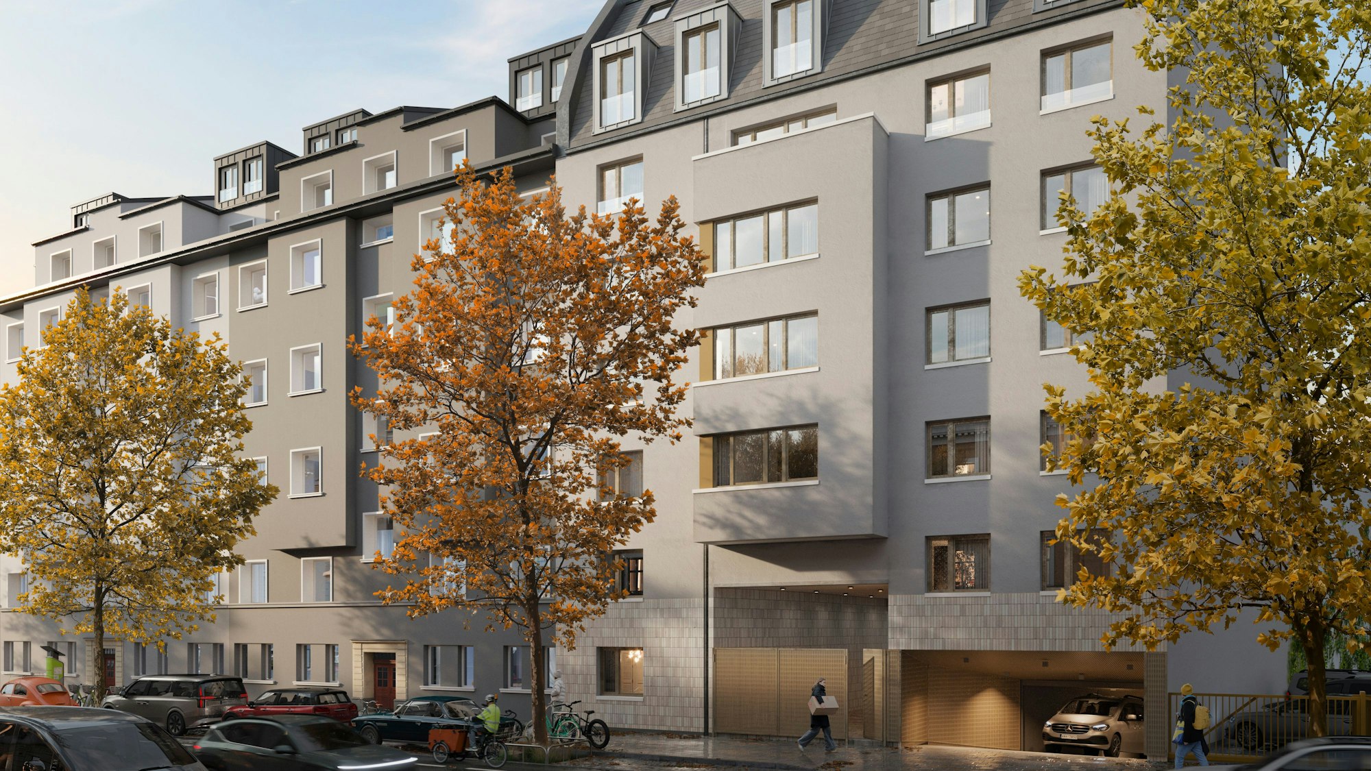 Zu sehen ist die Visualisierung einer Häuserzeile.