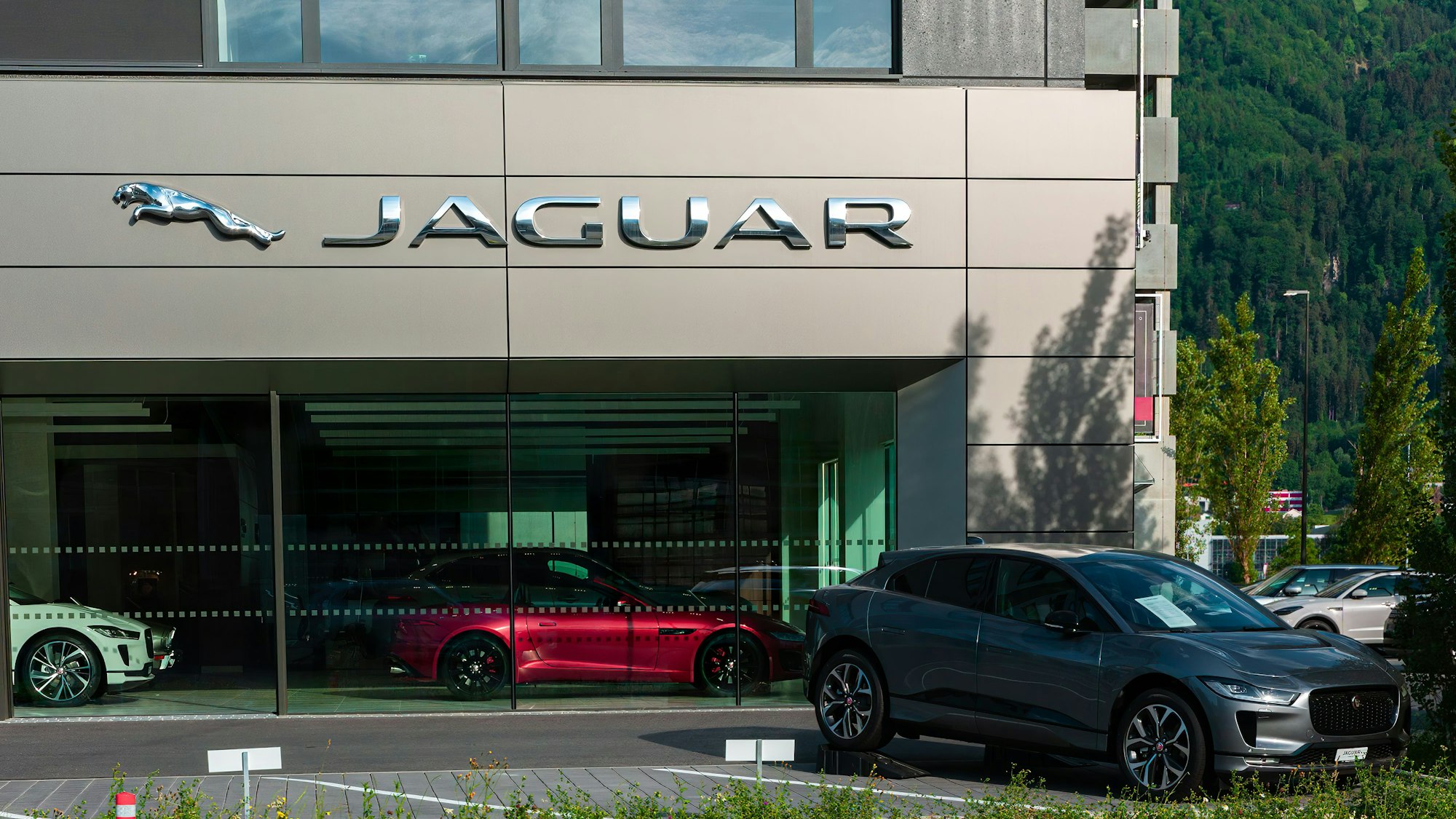 Eschen, Liechtenstein - May 20, 2022: Retailer of Jaguar, a car manufacturer of the subsidiary Jaguar Land Rover of the Indian Tata Motors in the premium segment.