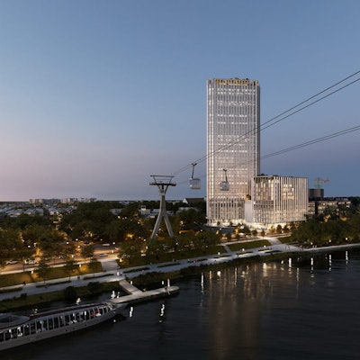 Die Visualisierung zeigt den Siegerentwurf von JSWD für das DEVK-Hochhaus.