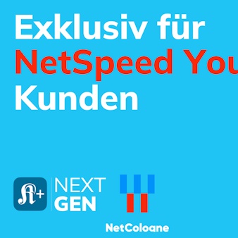 Schrift auf blauem Hintergrund: Exklusiv für NetSpeed Young Kunden 50 Prozent Rabatt auf das NextGen-Abo von ksta.de