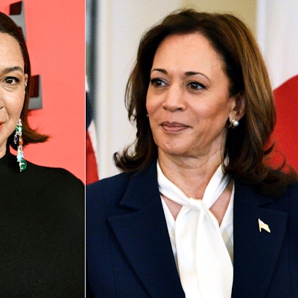 Maya Rudolph erscheint bei der Time100 Gala in New York am 25. April 2024, links, und Vizepräsidentin Kamala Harris erscheint bei einem Mittagessen für den japanischen Premierminister Fumio Kishida im Außenministerium in Washington am 11. April 2024.