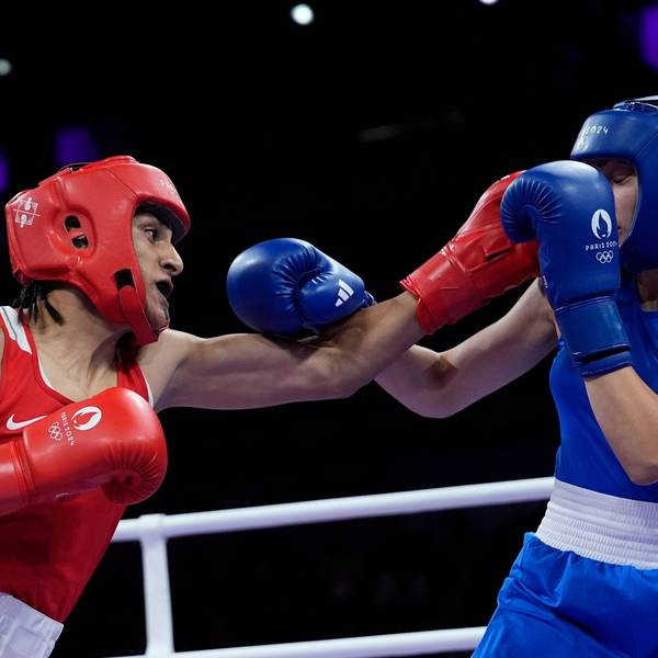 01.08.2024, Frankreich, Paris: Olympia, Paris 2024, Boxen, Frauen, 66kg, Achtelfinale, Khelif (Algerien) - Carini (Italien)