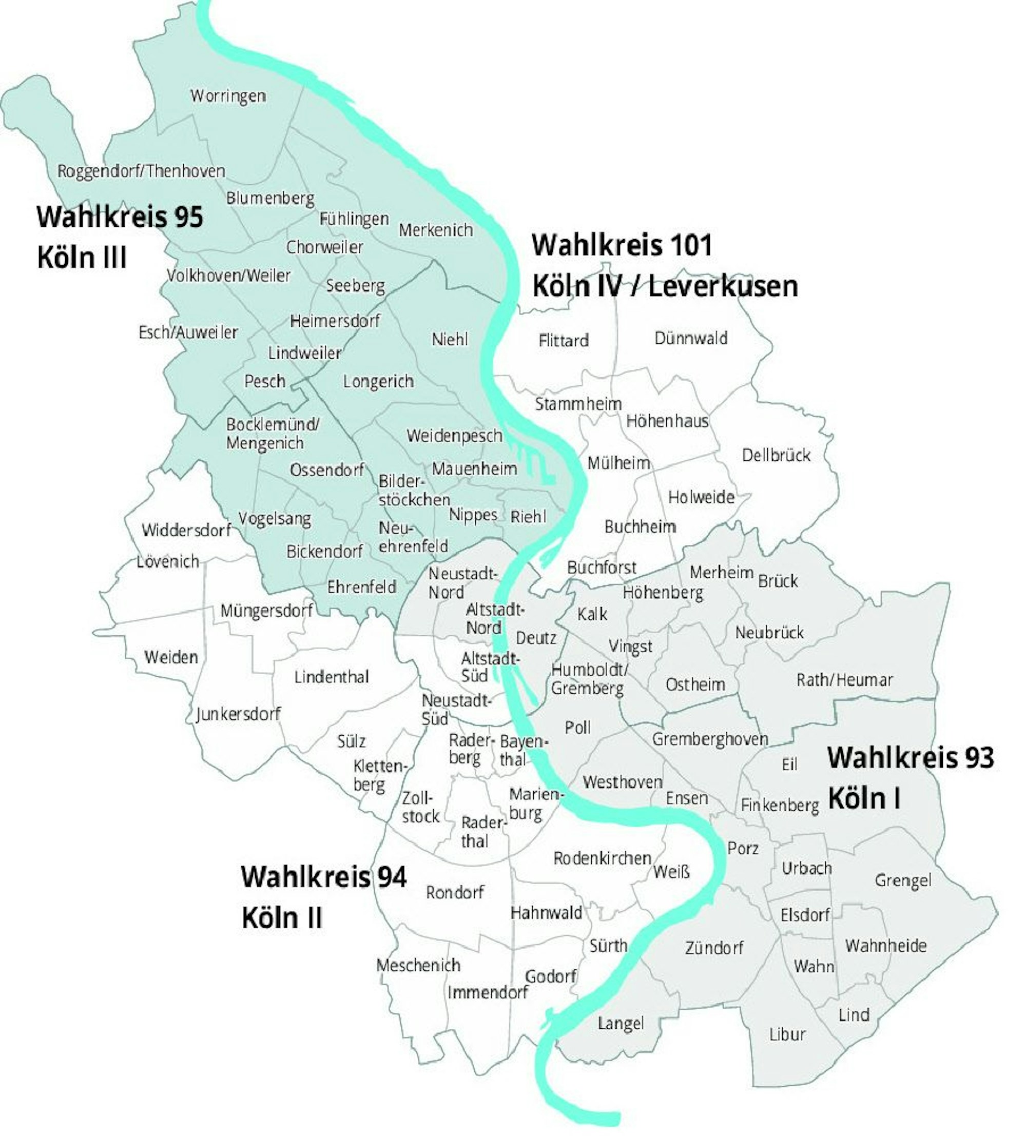 Die Karte zeigt die Wahlkreise für die Bundestagswahl.