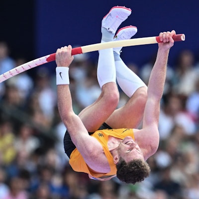03.08.2024, Frankreich, Saint-Denis: Olympia, Paris 2024, Leichtathletik, Stade de France, Vorkampf, Stabhochsprung, Männer, Qualifikation, Torben Blech aus Deutschland in Aktion. Foto: Sven Hoppe/dpa +++ dpa-Bildfunk +++