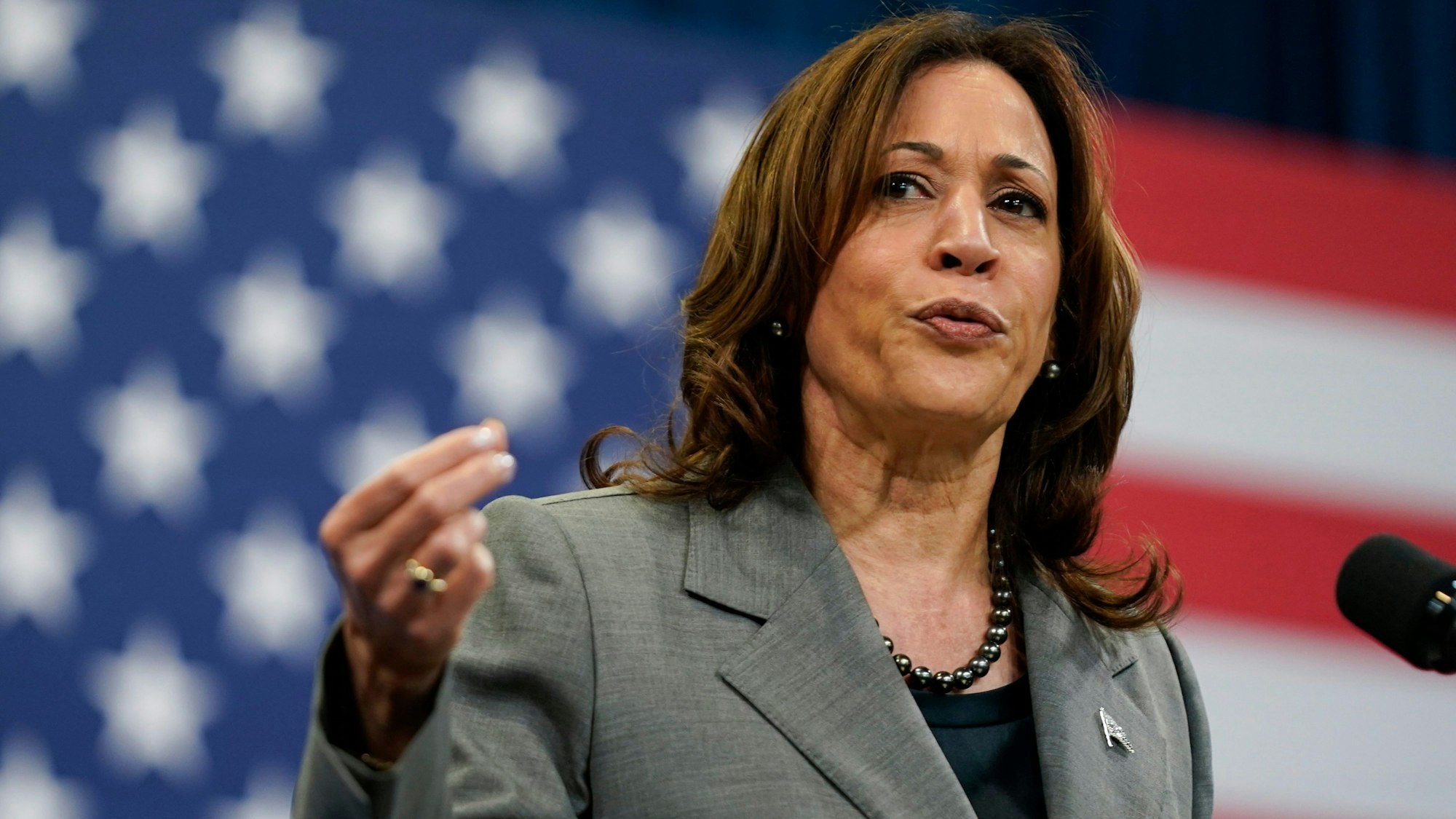Kamala Harris, Vizepräsidentin der USA, hält eine Rede während einer Wahlkampfveranstaltung. (Archivbild)