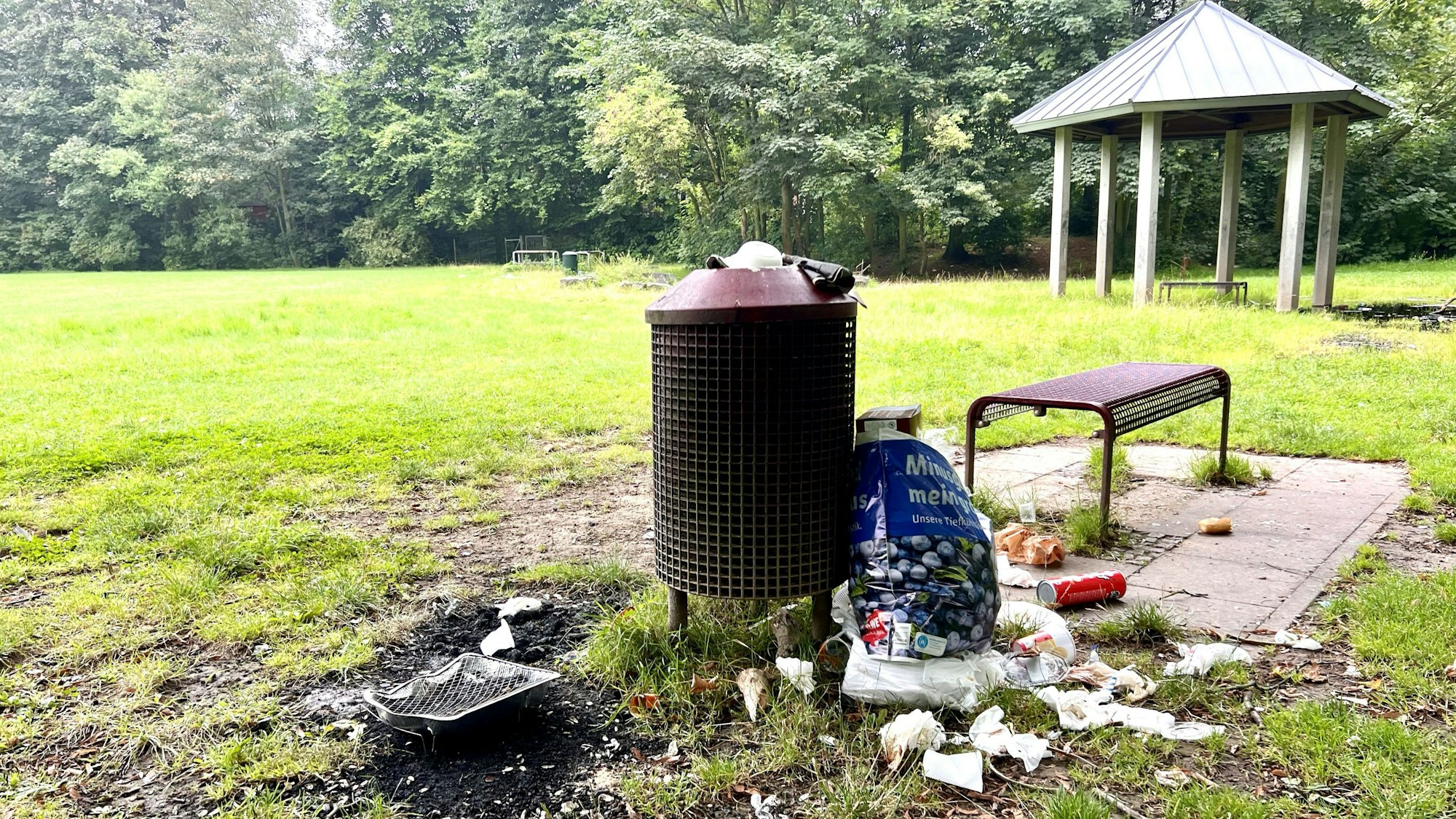 Übervolle Mülleimer wie hier am Sport- und Spielbereich an der Stresemannstraße sind den Jugendlichen ein Dorn im Auge.